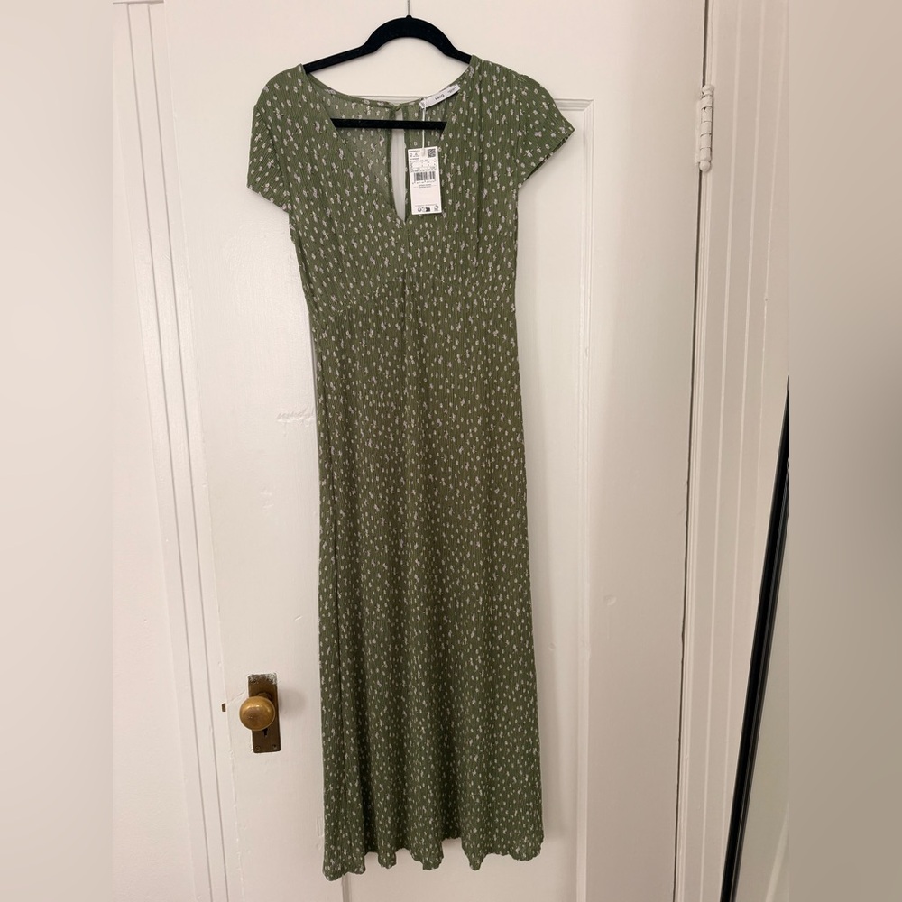 Mango Green Floral Crinkle Dress